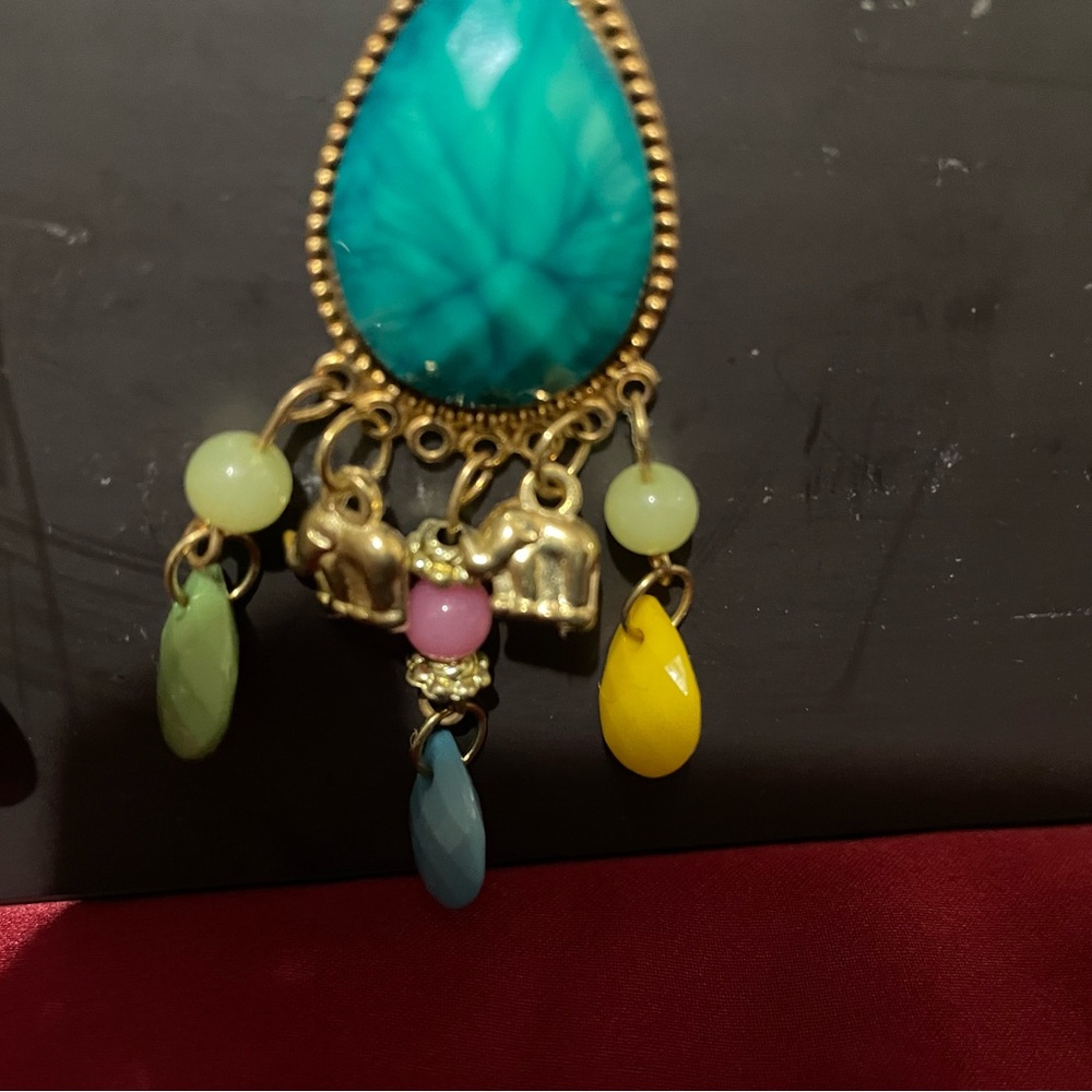 Gold and Blue Chandelier Earrings - Picture 3 of 5
